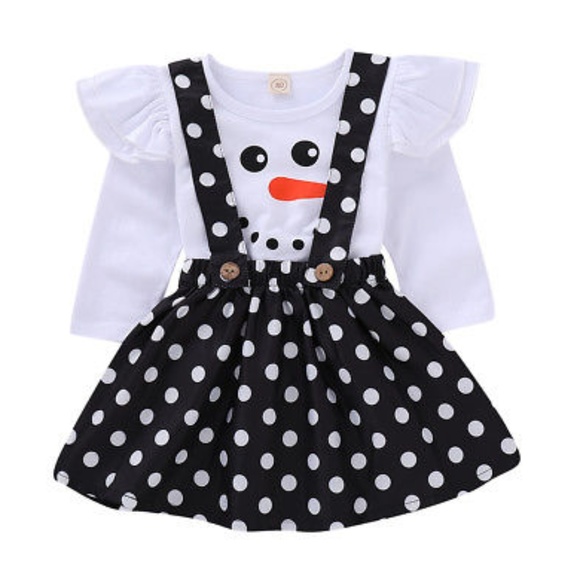 NWT Little Girl Snowman Top With Polka Dot Jumper - Picture 1 of 7
